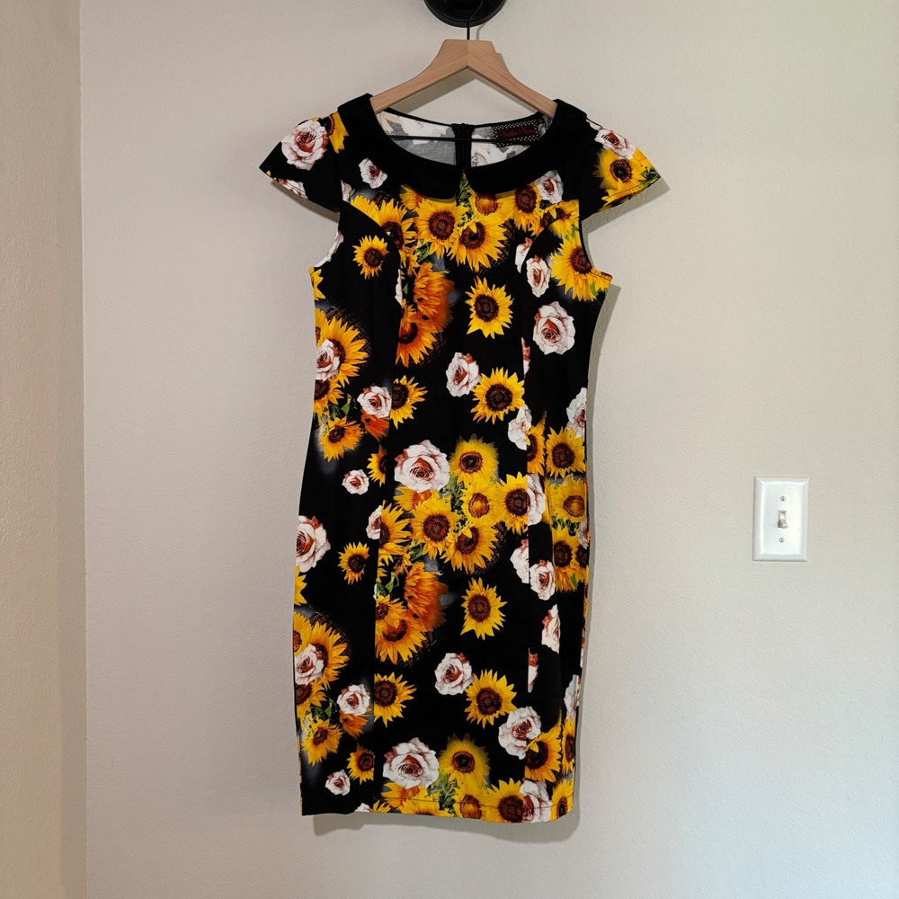 Voodoo Vixen Dress Sunflower Floral XL Cotton Black Pinup Rockabilly Retro